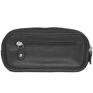 Dual Eyeglass Case with Belt Loop | Soft Leather Case | Double Zip Case with Coin Pouch | Eyeglass Pouch on Belt | Glasses Case