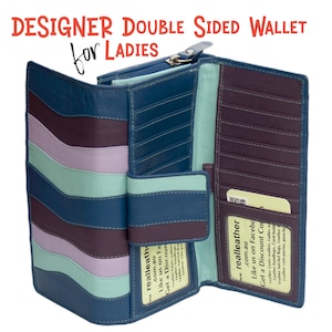 Frauen Geldbörse | Doppelseitig | Schlüssel | Echtleder | Rindleder | Designer-Kupplung Geldbörse | Reißverschluss rund um die Geldbörse | Flache Lange Karte Brieftasche