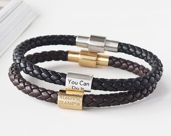 Custom Name Bracelet for Men Personalized Leather Bracelet Men (FB