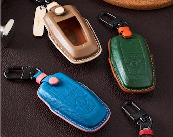 Ford F-150 F-250 F-350 Leather Key Fob Cover, Personalized Epsom Leather Keychain Gift