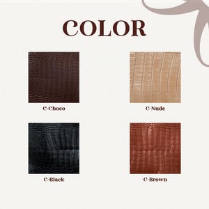 four different leather textures, each labeled with a color: C-Choco, C-Nude, C-Black, and C-Brown.