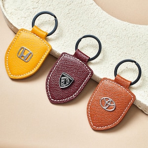 Epsom Leather Car Keychain with Metallic Logo, Handcrafted Accessory