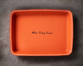 Personalized Leather Valet Tray by KSL MADE, Minimalist Desk Organizer, Custom Leather Gift
