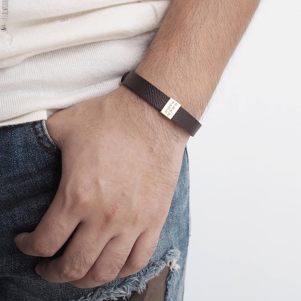 Personalized Leather Bracelet by KSL MADE with GEBO Charm, Anniversary Gift, Father's Day Keepsake, Valentine Gifts for Boyfriend
