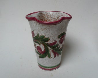 Retro Midcentury Italian Pottery Ceramic Vase marked Glazed and Hand painted Quatrefoil Shaped
