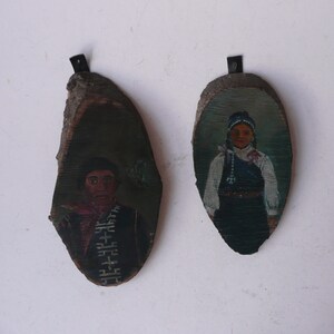 Absolutely Delightful Vintage Hand Painted Pair Peruvian Highland South American Man and Woman in National Outfits on Wood