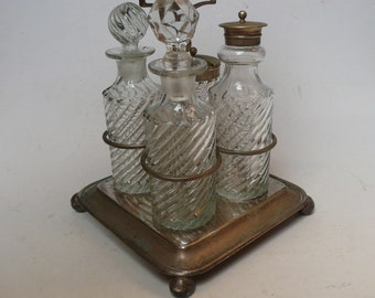 Antique English Silver Elecroplate EPNS H&Co set of 4 Condiment pieces  vinegar oil Pepper Mustard salad dressing bottle