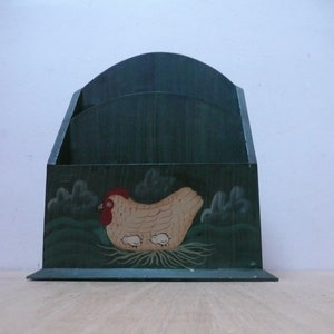 Encantador vintage pintado à mão de madeira vintage mesa carta papel suporte de rack estacionário