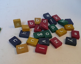 Charming Vintage Collection of 27 Board Game Colourful Letter Blocks bakelite or Plastic