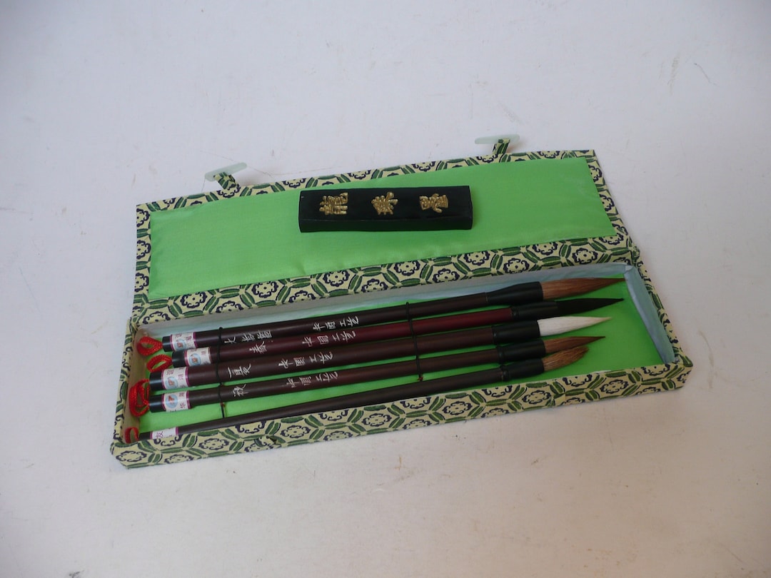 Vintage Traditional Chinese Calligraphy Painting 5 Brush Set Etsy