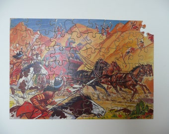 Vintage wooden 70 piece jigsaw puzzle Cowboys and Indians