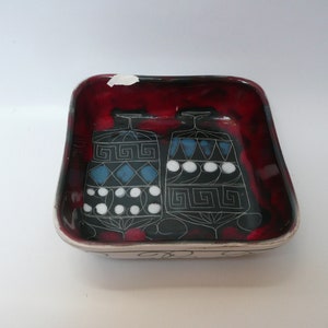 Retro Vintage Marcello Fantoni Style Italian Art Pottery Hand Decorated Square Olive Bowl