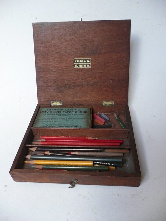 Antique Artists Drawing Box With Pencils and Glass Paper Block Etsy