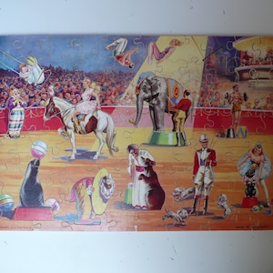 Puzzle ze sklejki Victory z lat 50. XX wieku, Circus, 89 elementów, pudełko, 12 wycięć, w oryginalnym pudełku