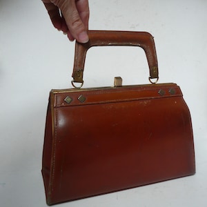 Schöne Vintage Braune Lederhandtasche von Fassbender of London, England, Tragegriff oben