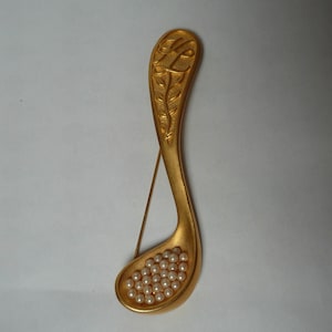 Rare Vintage 1992 Iconic Karl Lagerfeld Gold Plate Faux Pearls Spoon Brooch