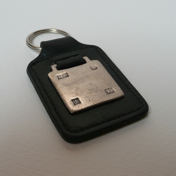 Vintage Black Leather and English Silver Key Ring by M Kamin and Co London England UK