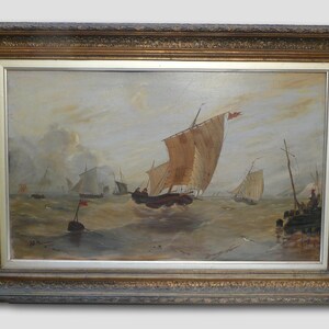 Großes 1875 Marine Landschaft Öl auf Karte Gemälde gerahmt signiert JB Marchant