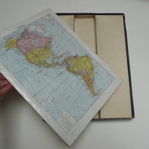 Vintage hölzernes französisches Geographisches Larousse du XX Siecle Jigsaw Puzzle von Jeuz Artistiques No 41 Americas