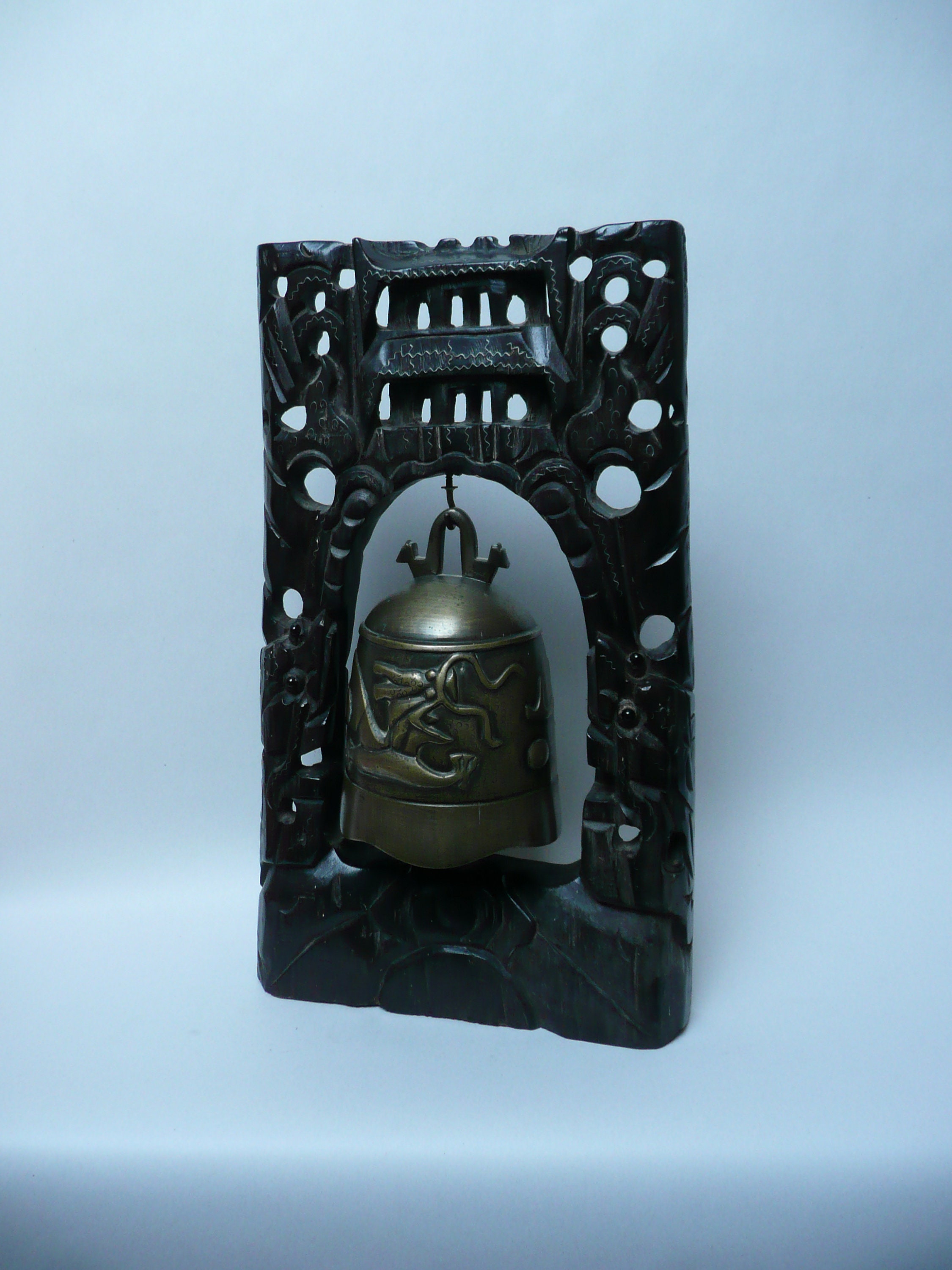 ドラゴン装飾の金属製鐘 約22cm 魅力的なヴィンテージ東洋風、おそらく