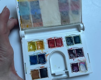 ヴィンテージ 1950 年代 水彩絵の具箱 ページ オブ ロンドン ブリキ