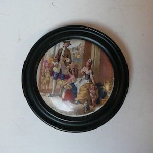 Framed English Antique 19th Century Pot Lid Pratt ware Cries of London series Primroses Yellow Primroses