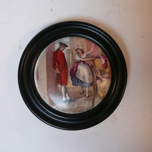 Oprawiona angielska antyczna 19-wieczna pokrywka garnka Pratt ware Cries of London series Fine Black Cherries