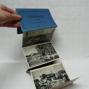 Album fotografico tascabile pieghevole vintage svedese Goteborg del 1934 con 10 fotografie in bianco e nero. Inutilizzato.