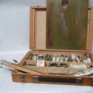 Vintage Künstler Malkasten mit Ölfarben von W & N und Rowney mit Zubehör
