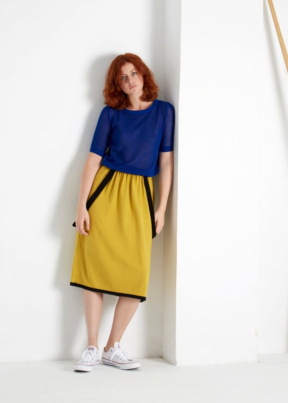 yellow overall skirt