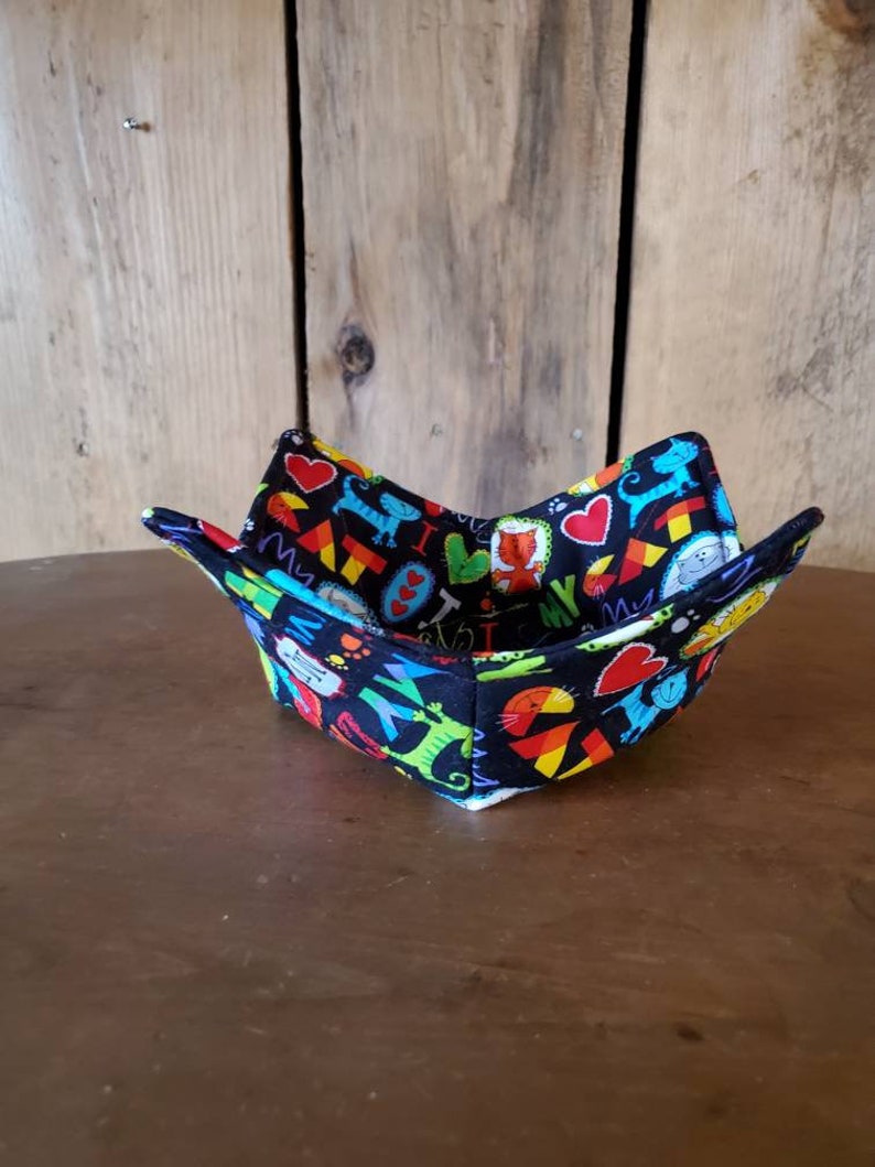 I love my cat microwave bowl cozy vegetable elderly hot pad for bowls gift ice cream cozy trivet reversible bowl holder homemade