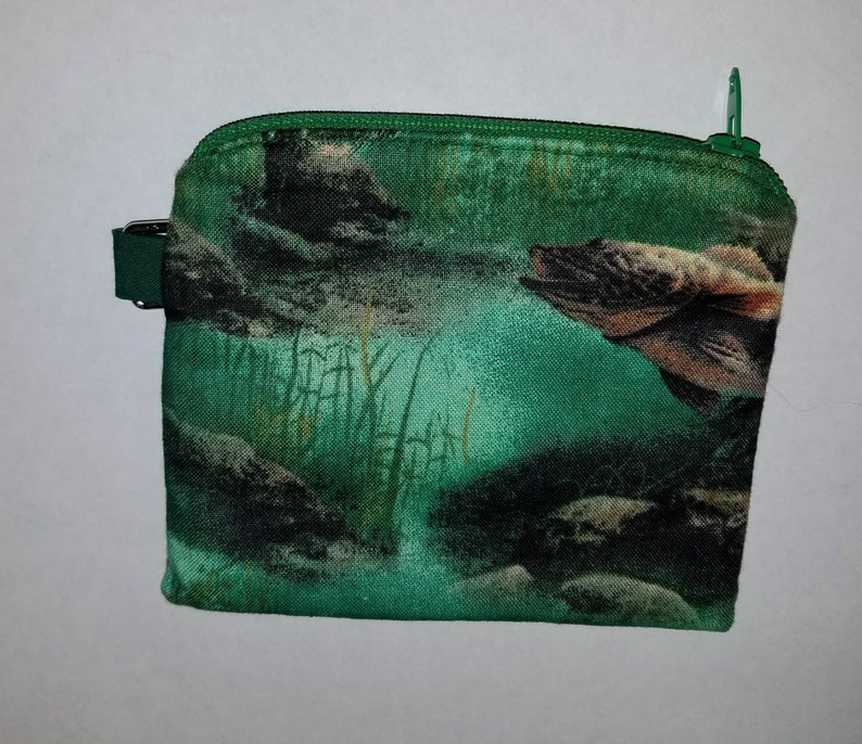 zipper coin purse zipper wallet homemade coin purse billfold money holder lined, fish gift pouch credit card holder Trout