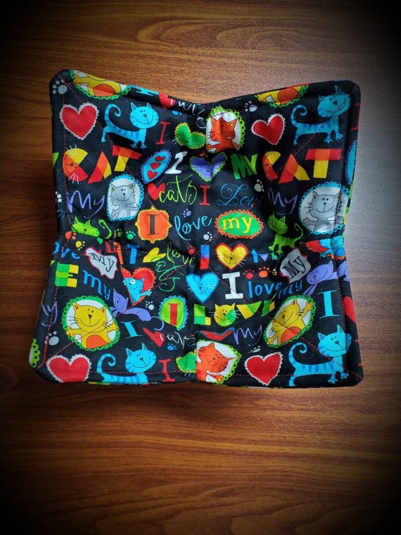 I love my cat microwave bowl cozy vegetable elderly hot pad for bowls gift ice cream cozy trivet reversible bowl holder homemade