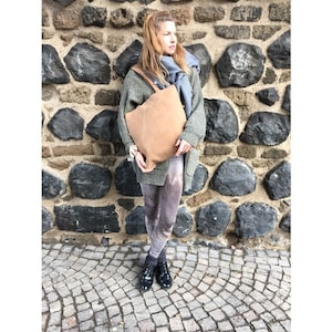 Leder Shopper, Tasche, Tote Bag, Handtasche, Ledertasche, Schultertasche, Umhängetasche m Reißverschluss, Fair, Handgefertigt, Braun