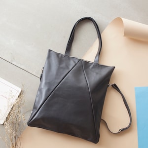 Leder Shopper, Tasche, Tote Bag, Handtasche, Ledertasche, Schultertasche, Umhängetasche m Reißverschluss, Fair, Handgefertigt, Schwarz
