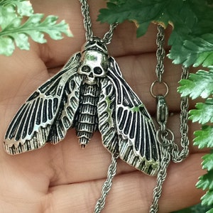 Chunky Moth Necklace, Death Head Moth Pendant, Silence of the Lambs Moth Necklace, Goth Moth Pendant, DeathsHead Moth Jewelry