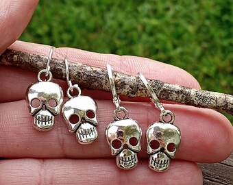 Silver Sugar Skull Dangle Earrings: Minimalist Goth Jewelry
