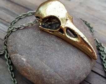 Bird Skull Necklace, Bronze Bird Skull Pendant, Goth Bird Necklace, Pagan Bird Jewelry