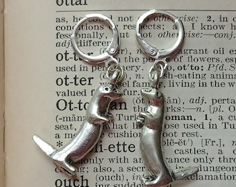 Silver Pewter Otter Dangle Earrings: Animal Totem Jewelry