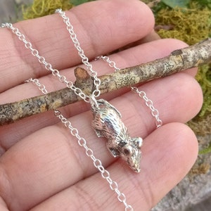 Pewter Mouse Necklace, Silver Mouse Necklace, Mouse Pendant, Mouse Lover Necklace, Mouse Charm Necklace, Mouse Lover Gift