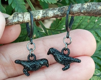 Crow Earrings, Black Crow Dangles, Raven Earrings, Black Bird Jewelry, Black Bird Dangles, Crow Lover Gift, Wiccan Raven Gift, Raven Gift