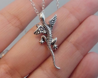 Pewter Baby Dragon Necklace: Silver Plate Chain Pendant