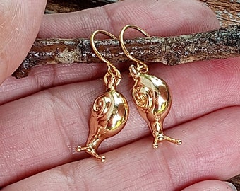 Snail Earrings, Snail Dangles, Gold Snail Earrings, Snail Lover Gift, Snail Jewelry, Gold Snail Jewelry, Tiny Snails, Garden Snail Jewelry