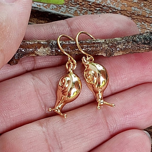 Snail Earrings, Snail Dangles, Gold Snail Earrings, Snail Lover Gift, Snail Jewelry, Gold Snail Jewelry, Tiny Snails, Garden Snail Jewelry