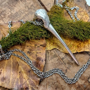 Hummingbird Skull Necklace, Silver Bird Skull Pendant, Hummingbird Skull Pendant, Bright Silver Hummingbird Necklace