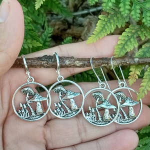 Silver Mushroom Earrings, Mushroom Silhouette Earrings, Mushroom Dangles, Woodland Mushroom Earrings, Cottage Mushroom Earrings image 5