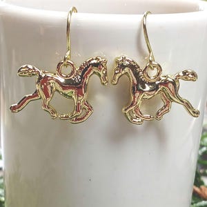 Gold Horse Earrings, Small Horse Dangles, Horse Lover Earrings, Horse Lover Jewelry Gift