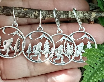 Bigfoot Dangle Earrings: Silvery Sasquatch Jewelry,  Cryptid Gift