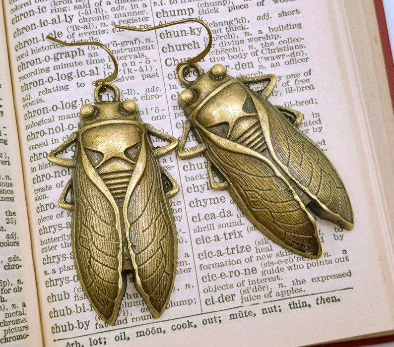 Large Cicada Earrings, Bronze Cicadas Earrings, Cicada Dangles, Cicadas Earrings, Bronze Cicada Dangles image 5