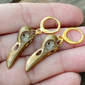 Raven Skull Earrings, Crow Skull Jewelry, Bird Skull Dangles, Gold Raven Skull Earrings, Bird Skull Jewelry, Goth Bird Jewelry, Wiccan Birds image 5